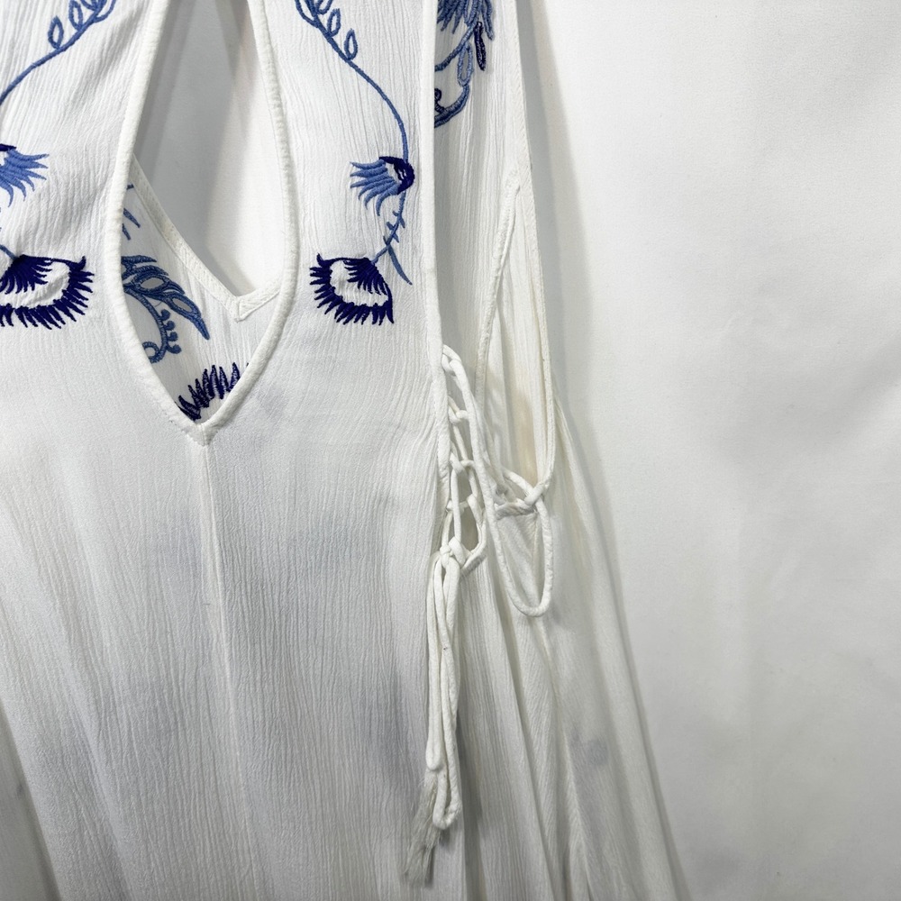 Free People Medium Slip Dress Adelaide Festival White Blue Floral Boho Mini 195 - Picture 13 of 16